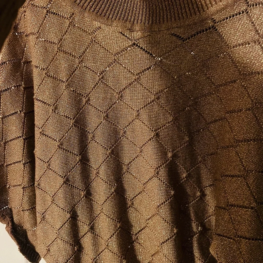 Elegant Gold with Metallic Specks Knit Poncho Sweater - Picture 7 of 7